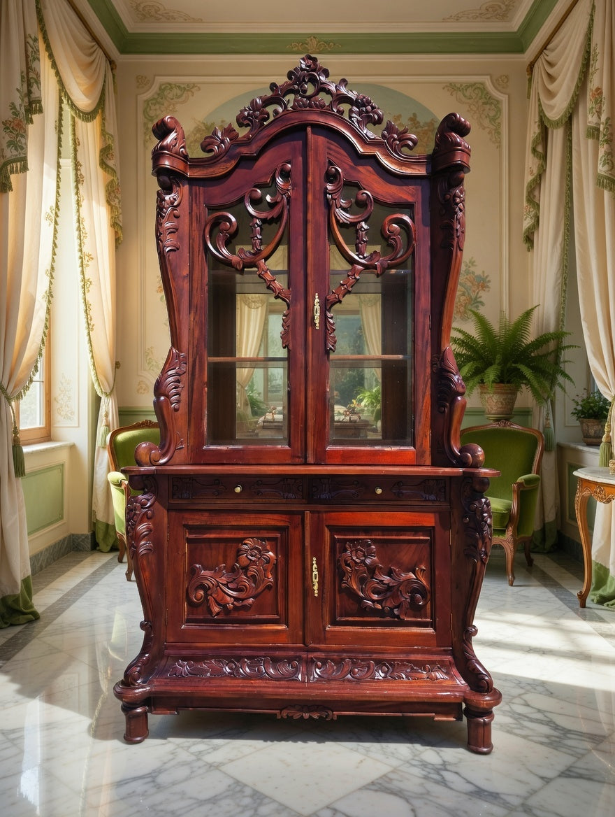 🌿🏛️🌿Vitrina Antigua Victoriana Tallada 🌿🏛️🌿