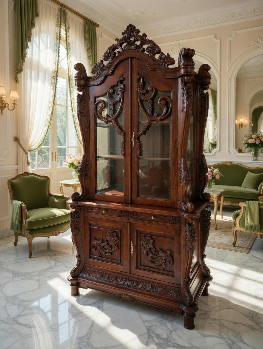 🌿🏛️🌿Vitrina Antigua Victoriana Tallada 🌿🏛️🌿