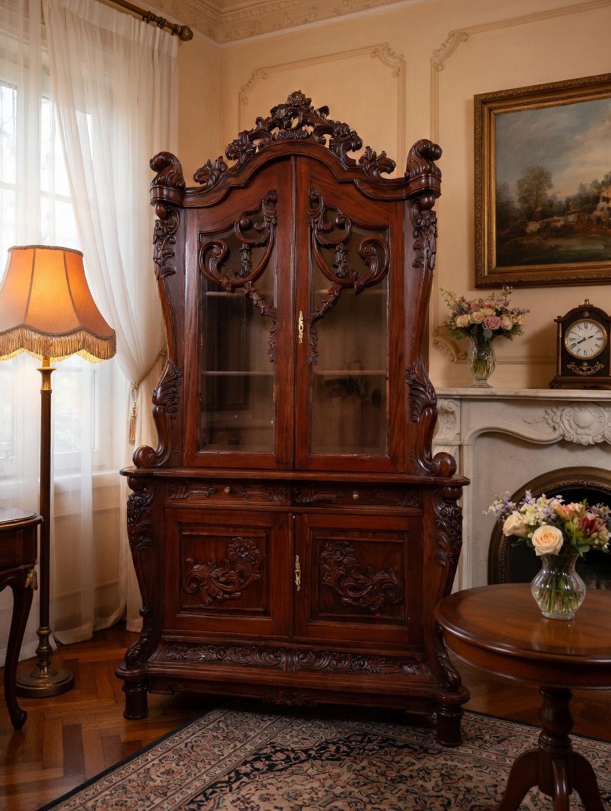 🌿🏛️🌿Vitrina Antigua Victoriana Tallada 🌿🏛️🌿