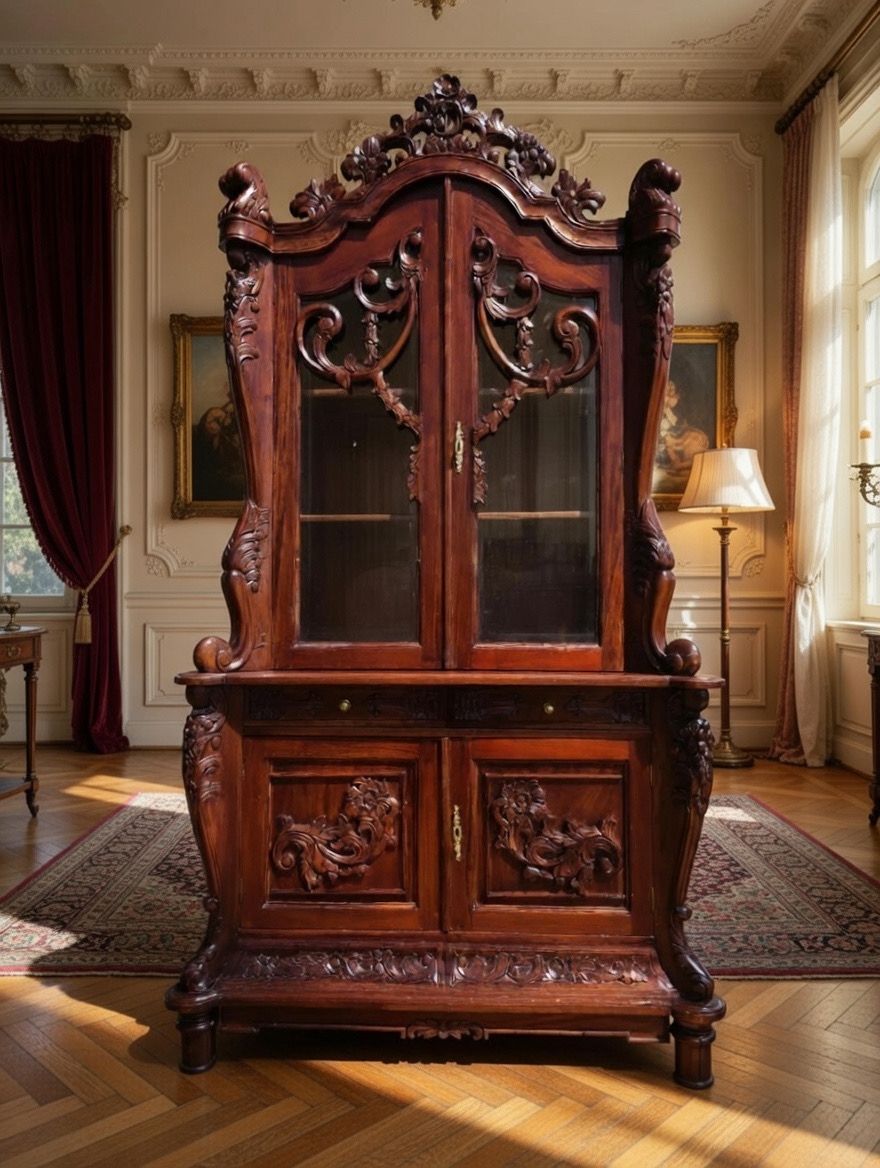 🌿🏛️🌿Vitrina Antigua Victoriana Tallada 🌿🏛️🌿