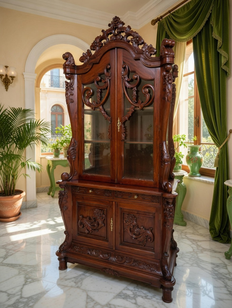 🌿🏛️🌿Vitrina Antigua Victoriana Tallada 🌿🏛️🌿