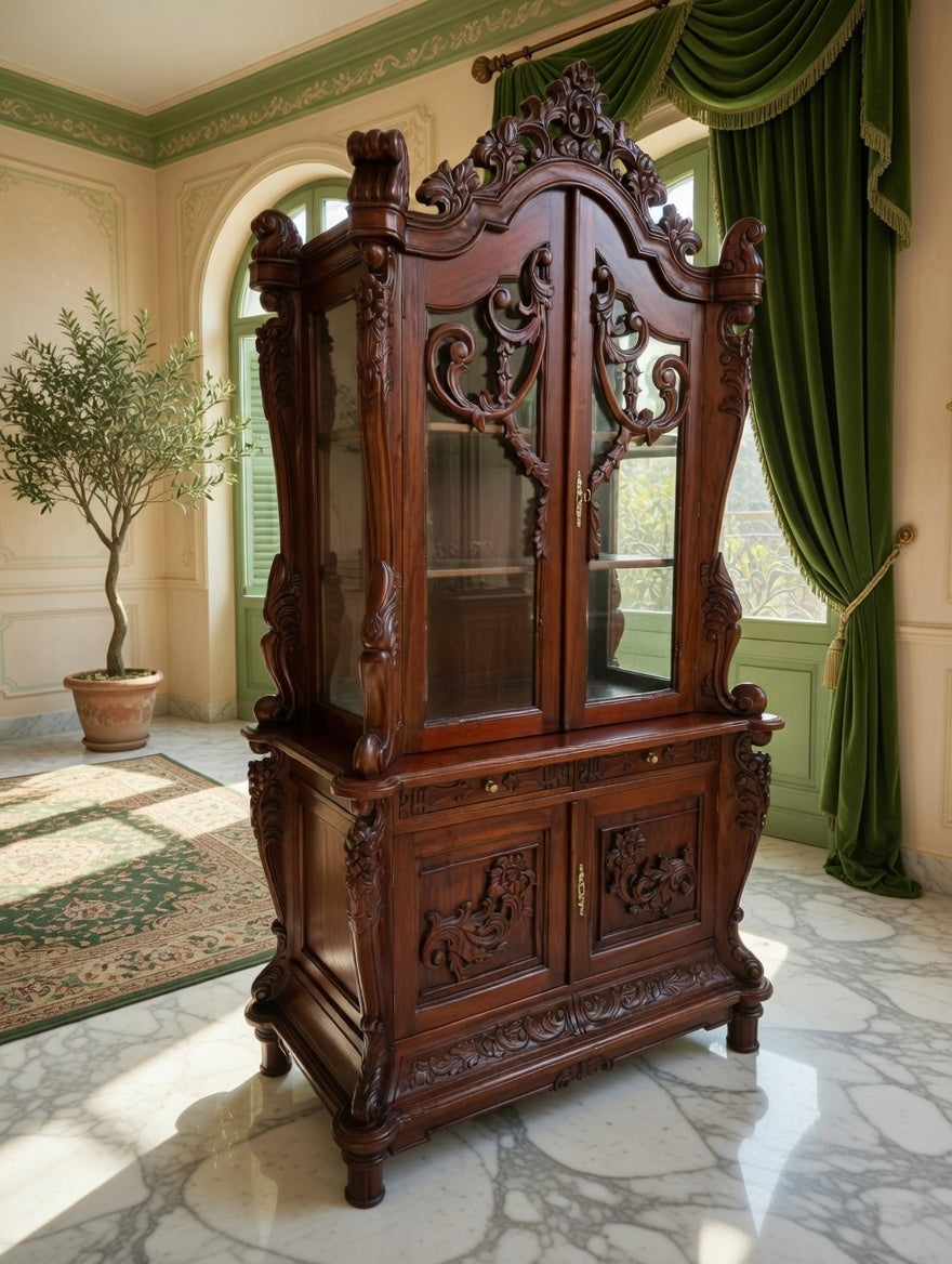 🌿🏛️🌿Vitrina Antigua Victoriana Tallada 🌿🏛️🌿