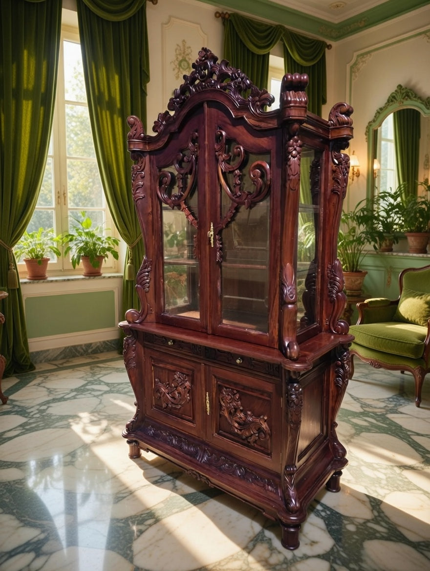 🌿🏛️🌿Vitrina Antigua Victoriana Tallada 🌿🏛️🌿