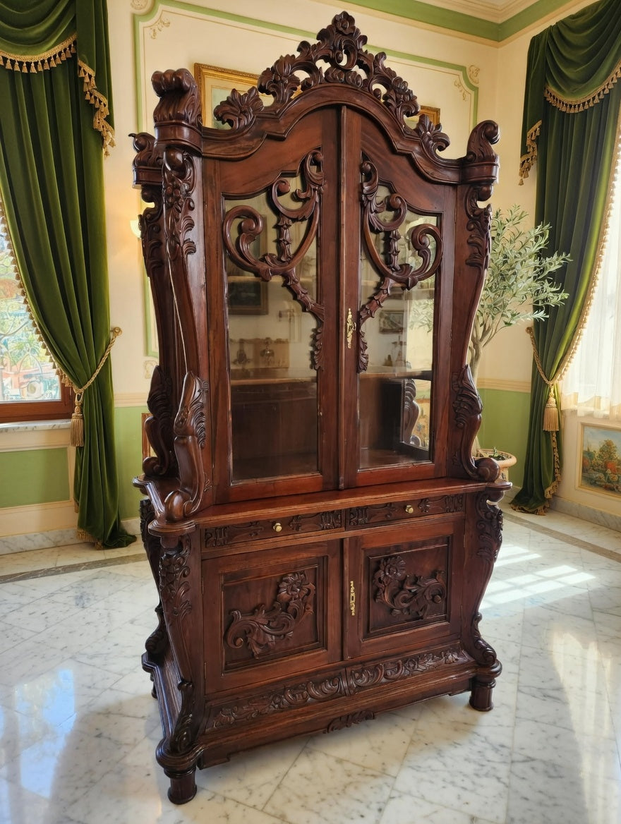 🌿🏛️🌿Vitrina Antigua Victoriana Tallada 🌿🏛️🌿