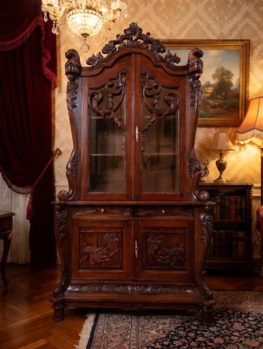 🌿🏛️🌿Vitrina Antigua Victoriana Tallada 🌿🏛️🌿