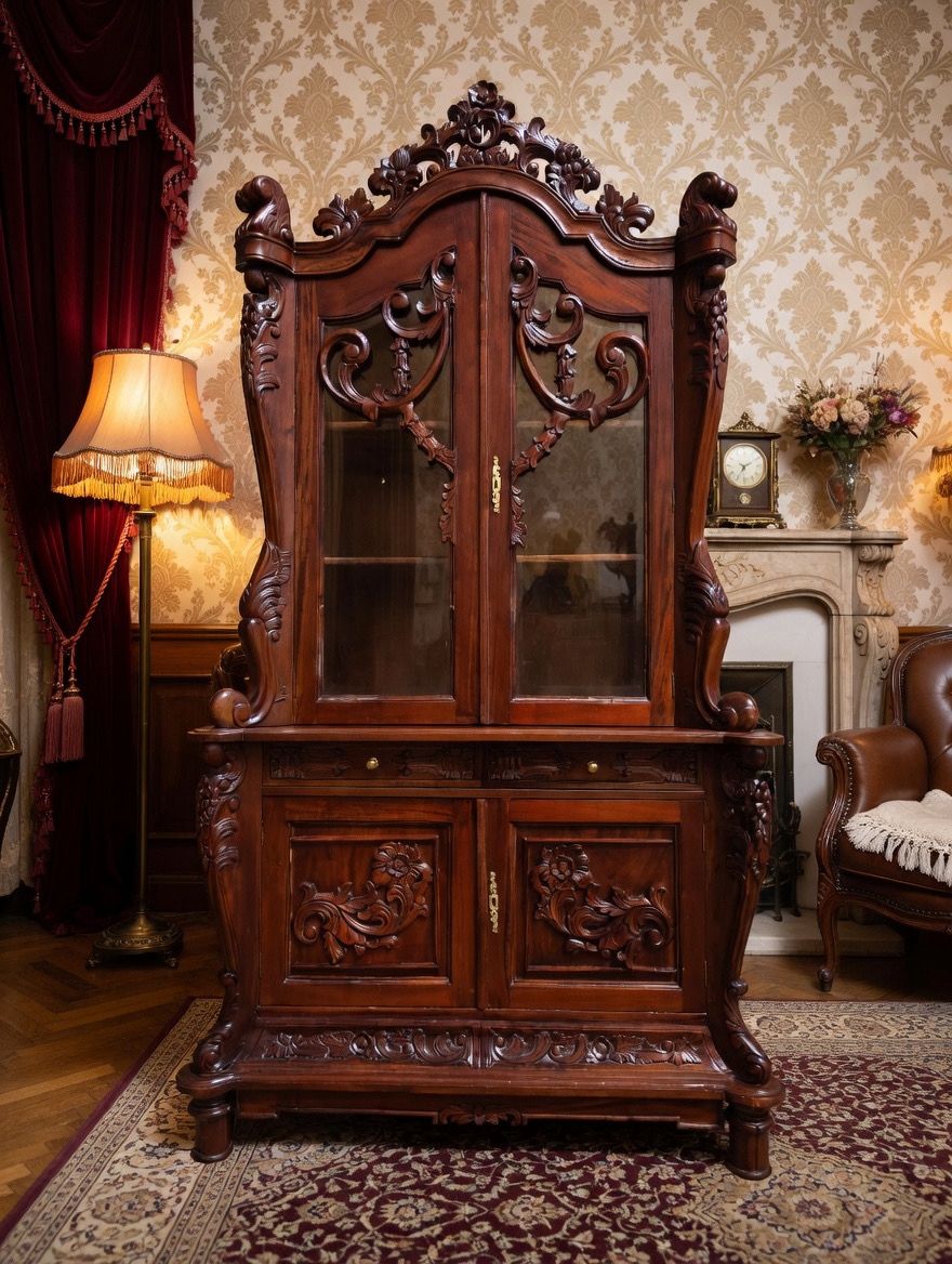 🌿🏛️🌿Vitrina Antigua Victoriana Tallada 🌿🏛️🌿