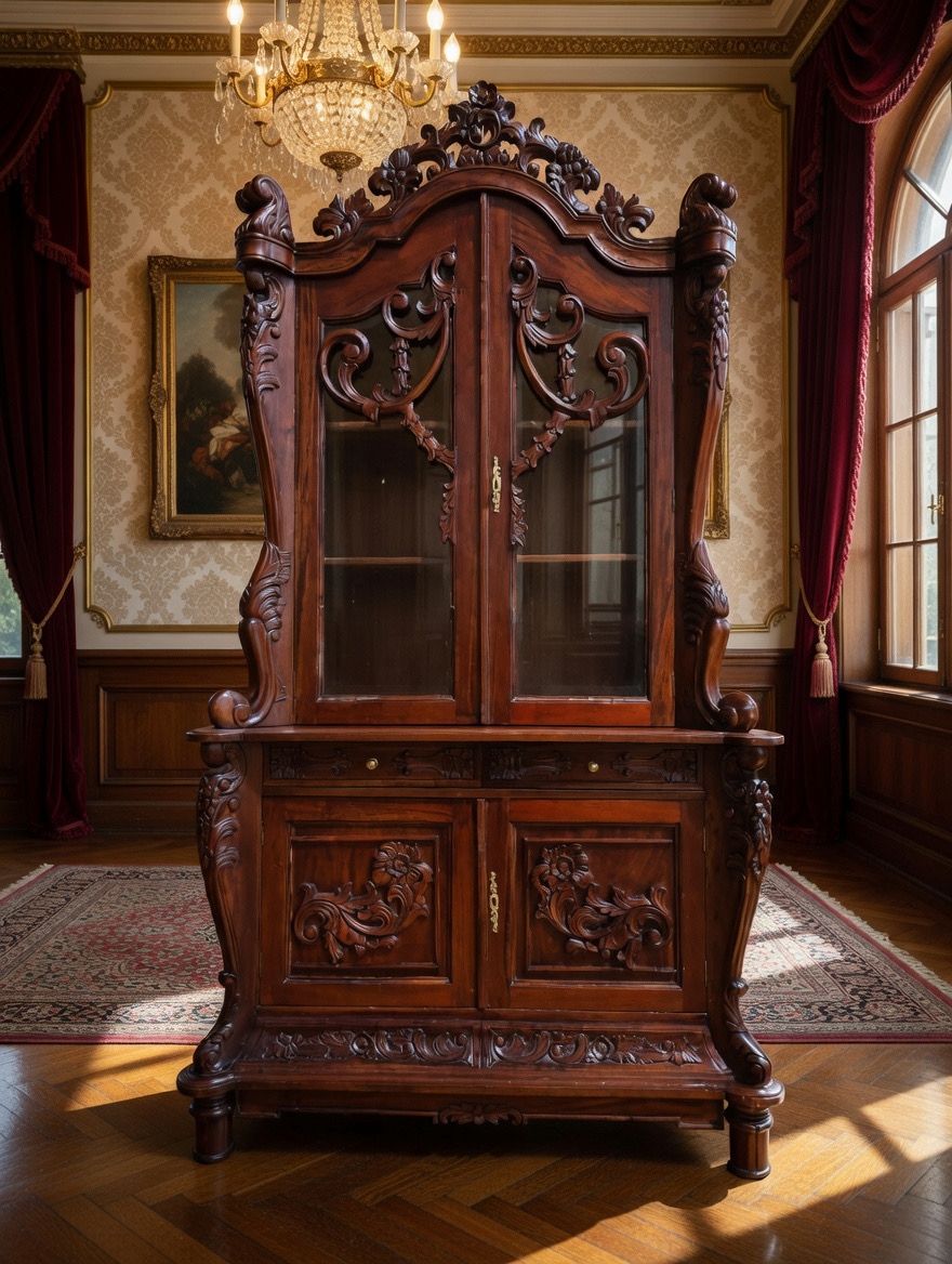 🌿🏛️🌿Vitrina Antigua Victoriana Tallada 🌿🏛️🌿