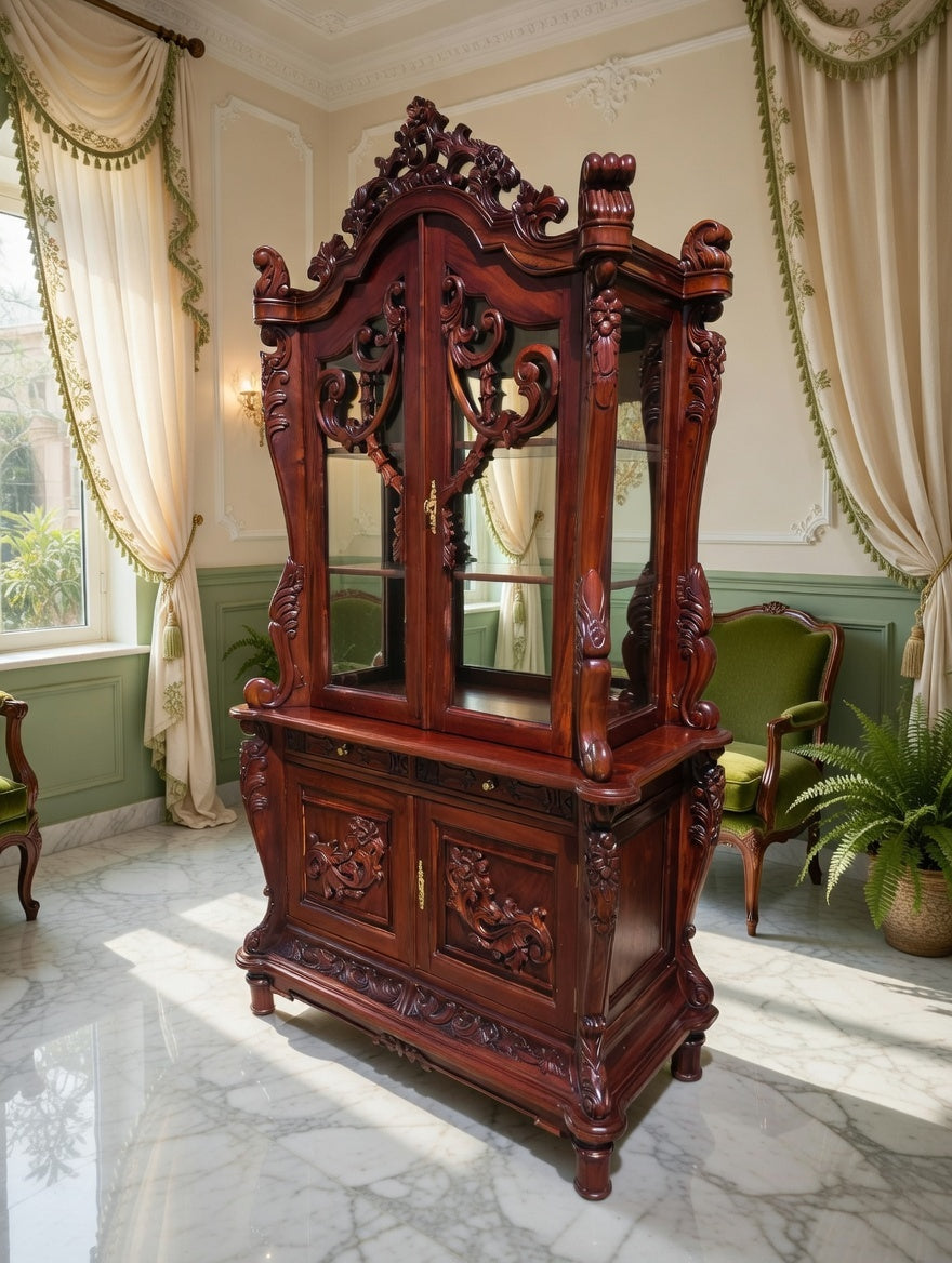 🌿🏛️🌿Vitrina Antigua Victoriana Tallada 🌿🏛️🌿