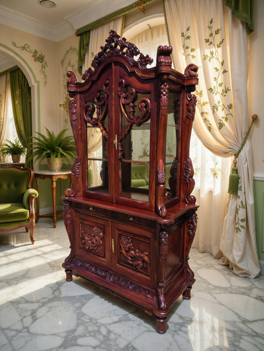 🌿🏛️🌿Vitrina Antigua Victoriana Tallada 🌿🏛️🌿