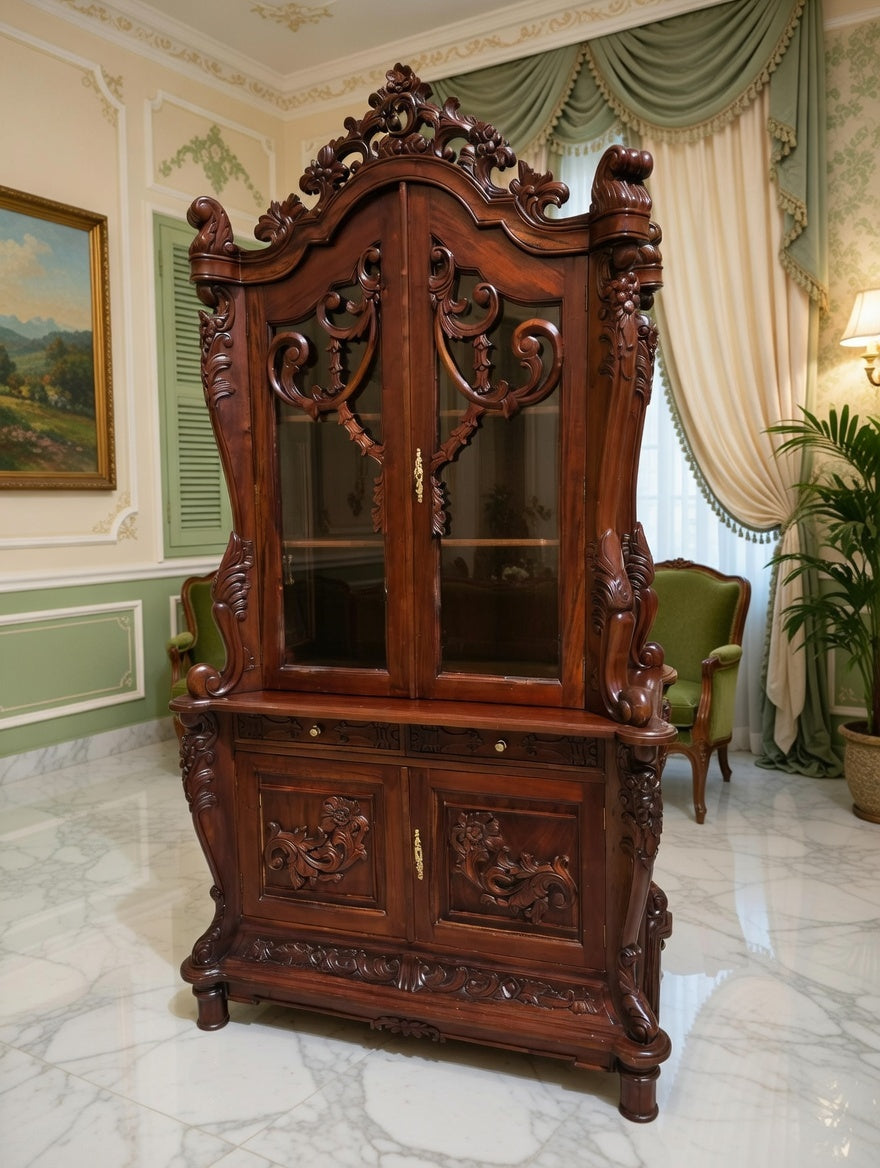 🌿🏛️🌿Vitrina Antigua Victoriana Tallada 🌿🏛️🌿