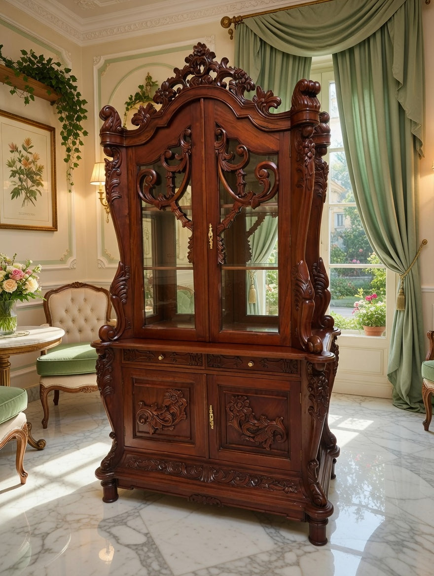 🌿🏛️🌿Vitrina Antigua Victoriana Tallada 🌿🏛️🌿