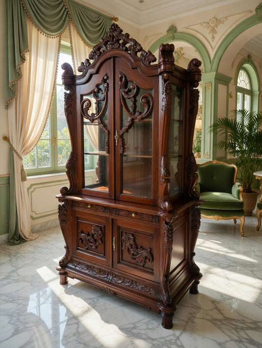 🌿🏛️🌿Antique Victorian Carved Display Case 🌿🏛️🌿