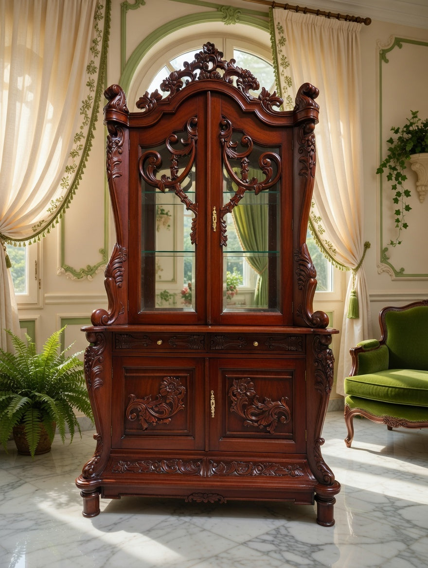 🌿🏛️🌿Vitrina Antigua Victoriana Tallada 🌿🏛️🌿
