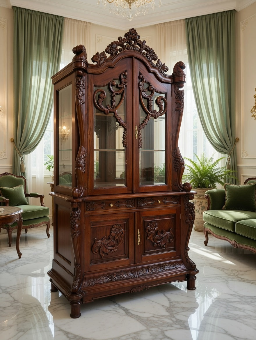 🌿🏛️🌿Vitrina Antigua Victoriana Tallada 🌿🏛️🌿