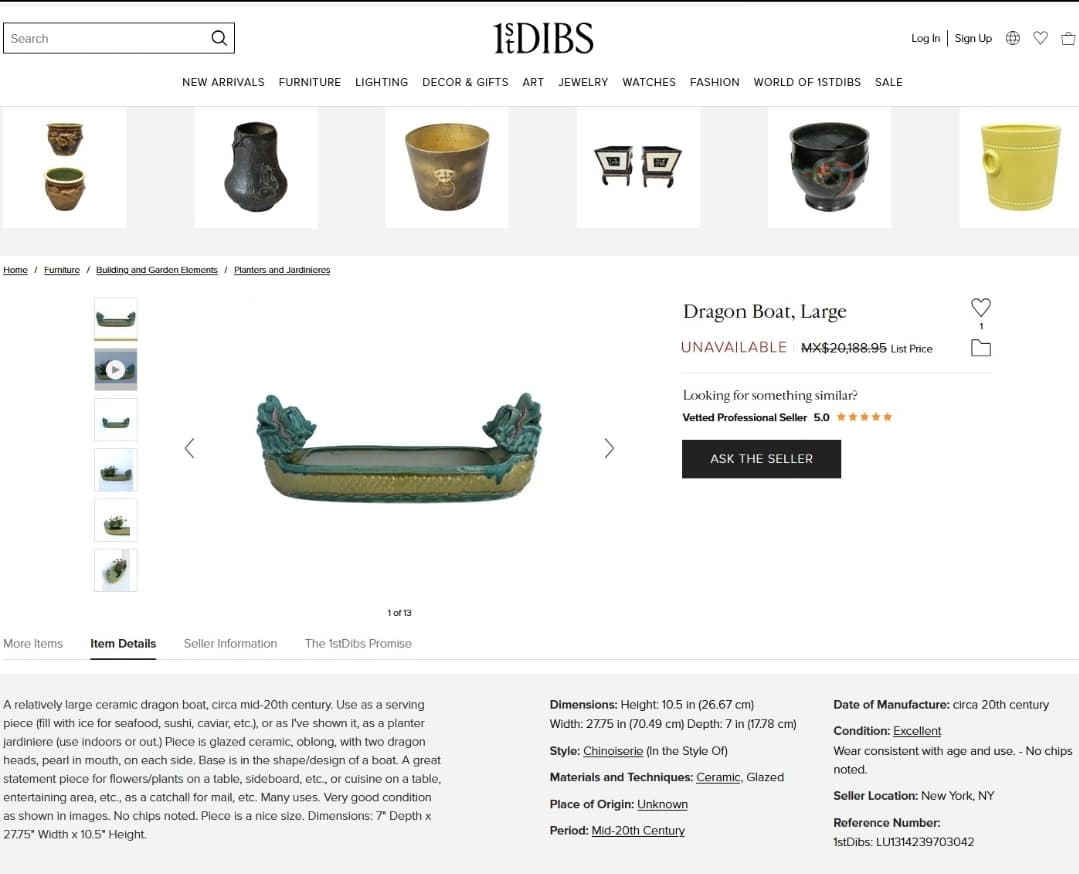 🐉Barco de Dragon de Ceramica de mediados del siglo XX🐉