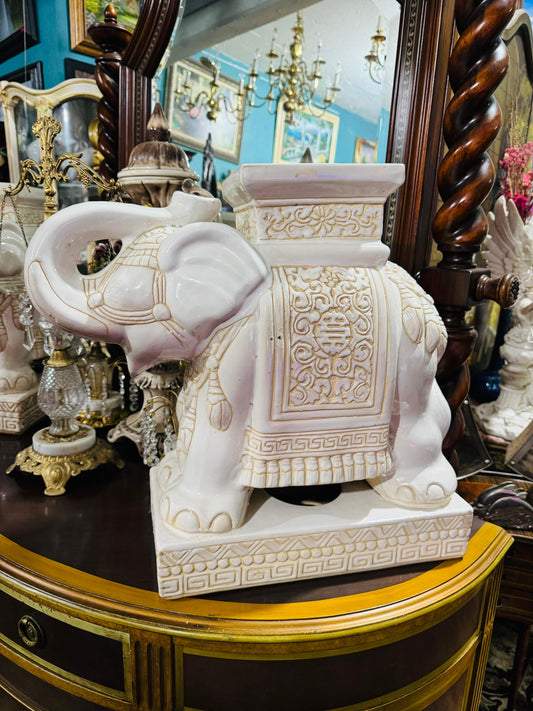 💚🐘💚🖼️ Vintage Regency Glazed Ceramic Elephant Stools 💚🐘💚