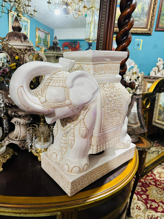 💚🐘💚🖼️ Vintage Regency Glazed Ceramic Elephant Stools 💚🐘💚