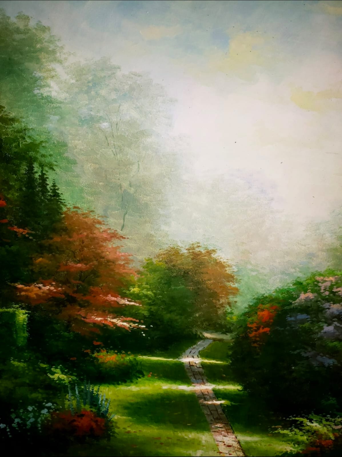 🌺 Pintura original sobre lienzo — Jardín señorial en luz otoñal🖌️🎨