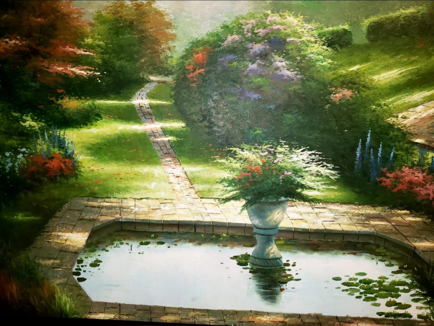 🌺 Pintura original sobre lienzo — Jardín señorial en luz otoñal🖌️🎨