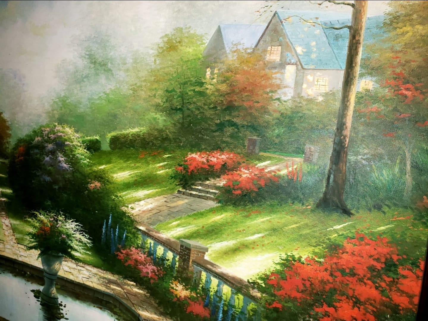 🌺 Pintura original sobre lienzo — Jardín señorial en luz otoñal🖌️🎨