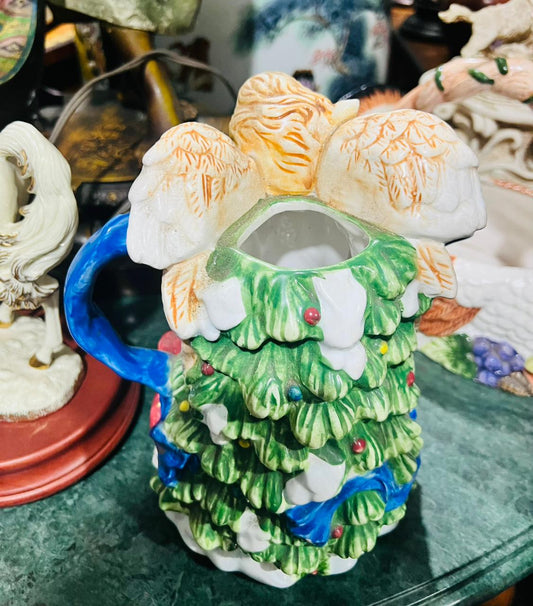 🎄 Jarra de Porcelana Fina con Figuras Angelicales – Vintage Navidad, 22 cm de Alto 🕊️