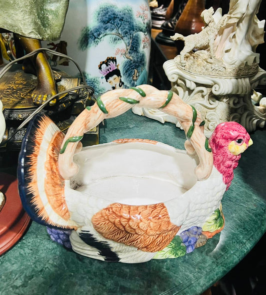 🌺🦃 Canasta de Porcelana en Forma de Pavo – Jay Import Co., 1997🦃🌺