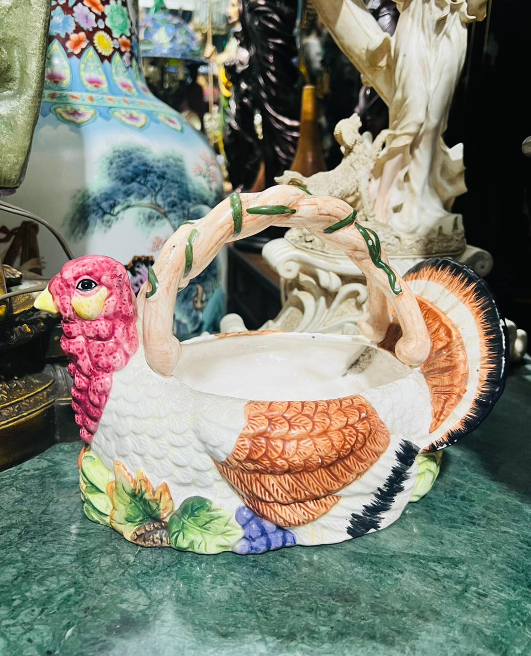 🌺🦃 Canasta de Porcelana en Forma de Pavo – Jay Import Co., 1997🦃🌺