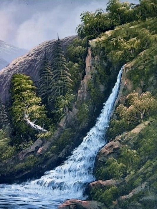 🌺🖼️ Cabaña entre Montañas y Lago – Pintura Original al Óleo por R. Boren 🌿🖌️