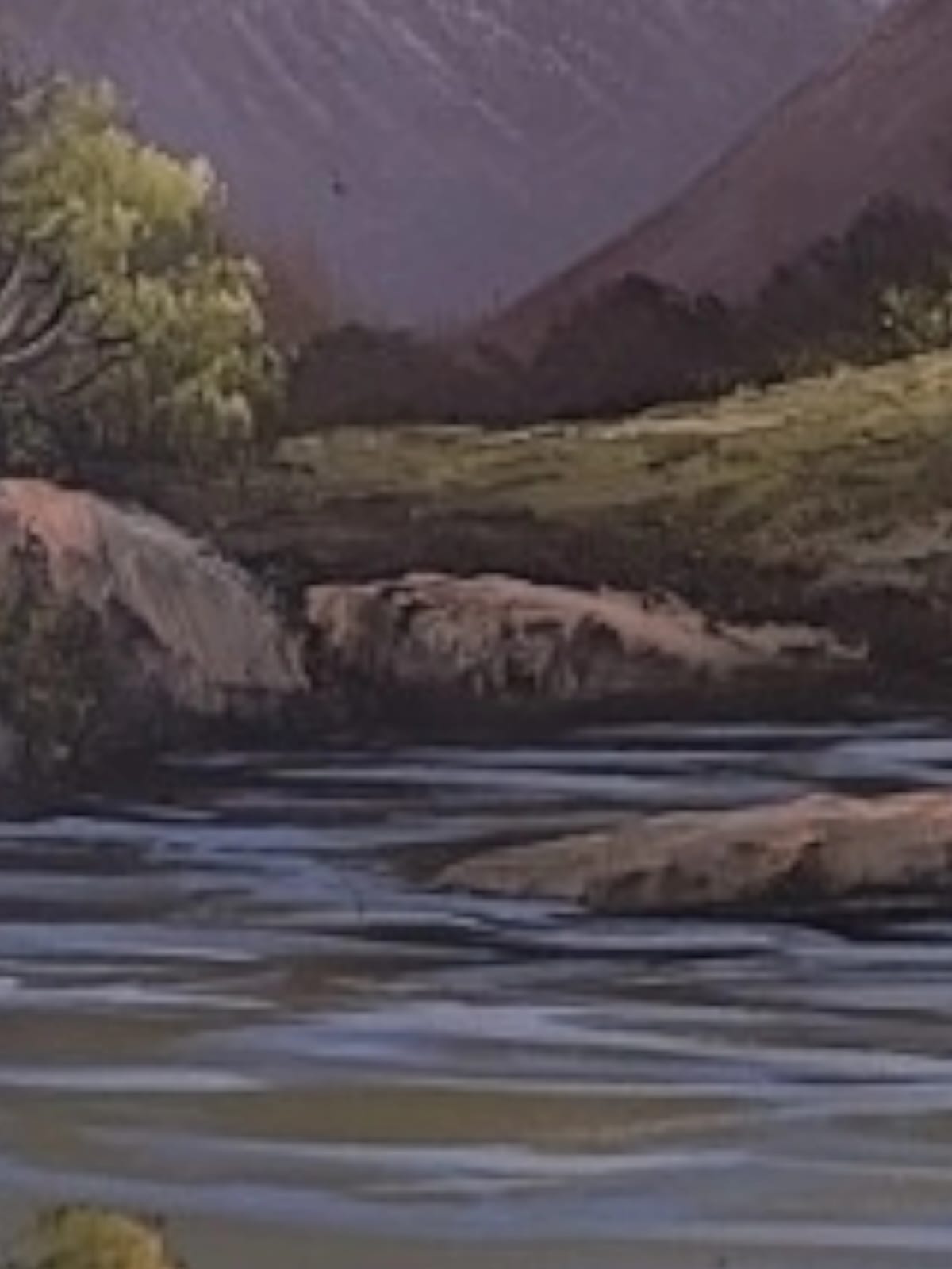 🌺 🖼️ Pintura Original al Oleo – Cabaña entre Montañas y Lago por R. Boren 🖌️🎨