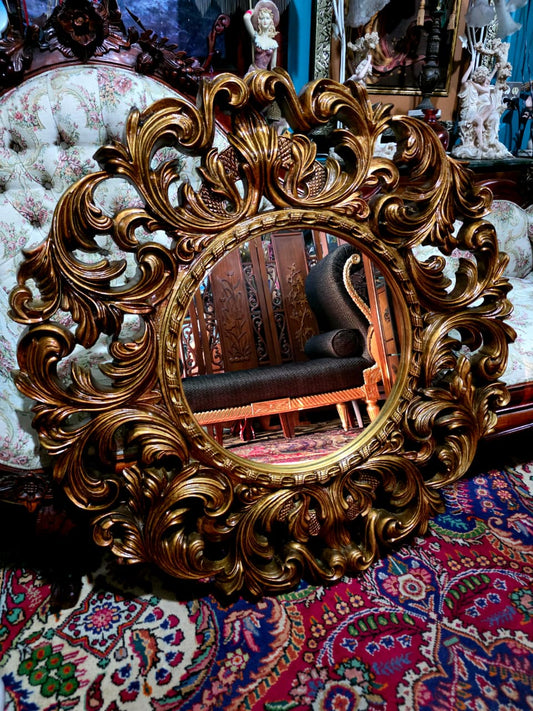 💫Round Circus Style Mirror — Golden Majesty in Resin and Polyurethane💫