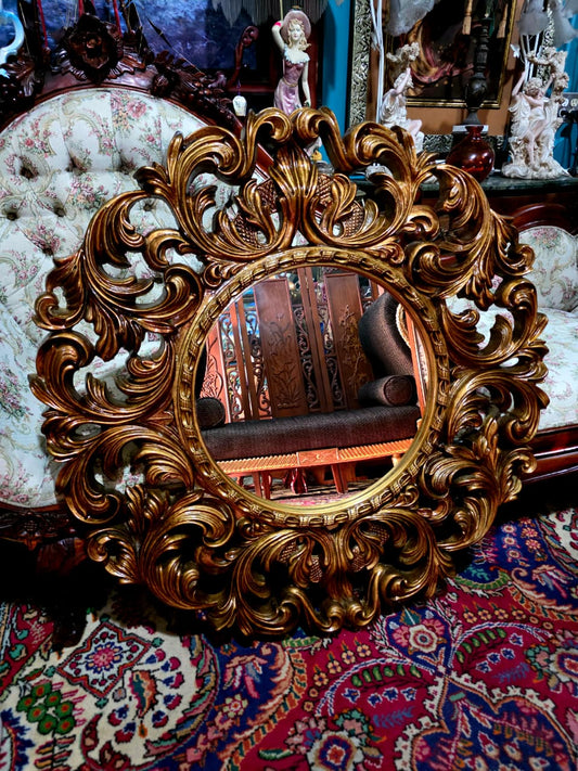 💫Round Circus Style Mirror — Golden Majesty in Resin and Polyurethane💫