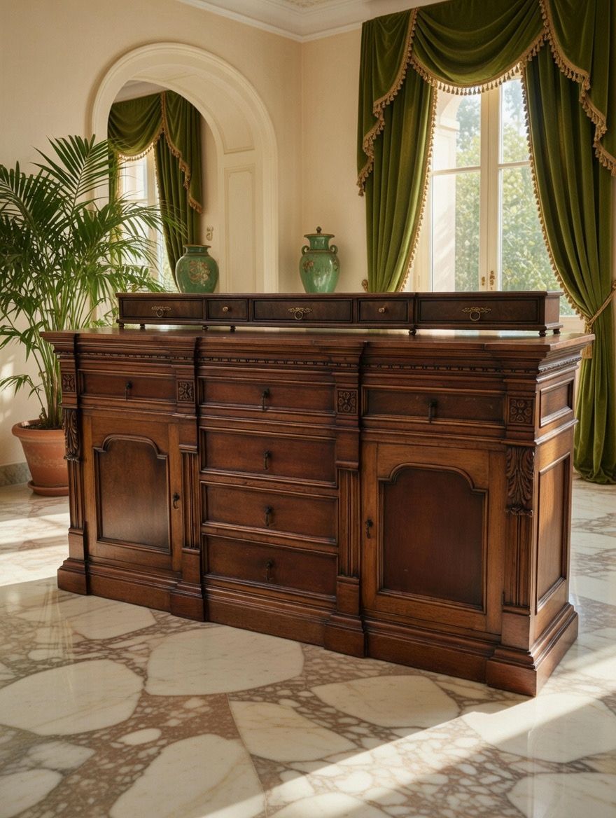 🌿🏛️ Bufetero / Cómoda Antigua con Regalía Superior 🪞🪵