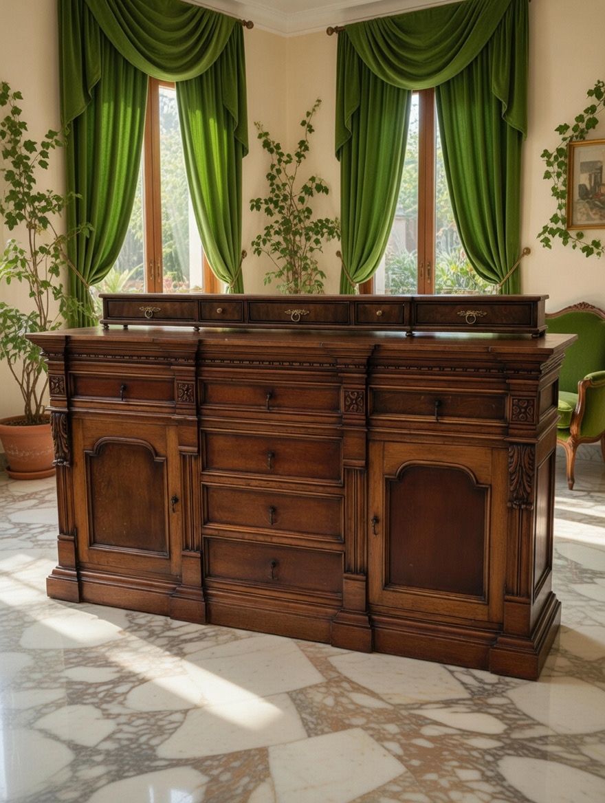 🌿🏛️ Bufetero / Cómoda Antigua con Regalía Superior 🪞🪵