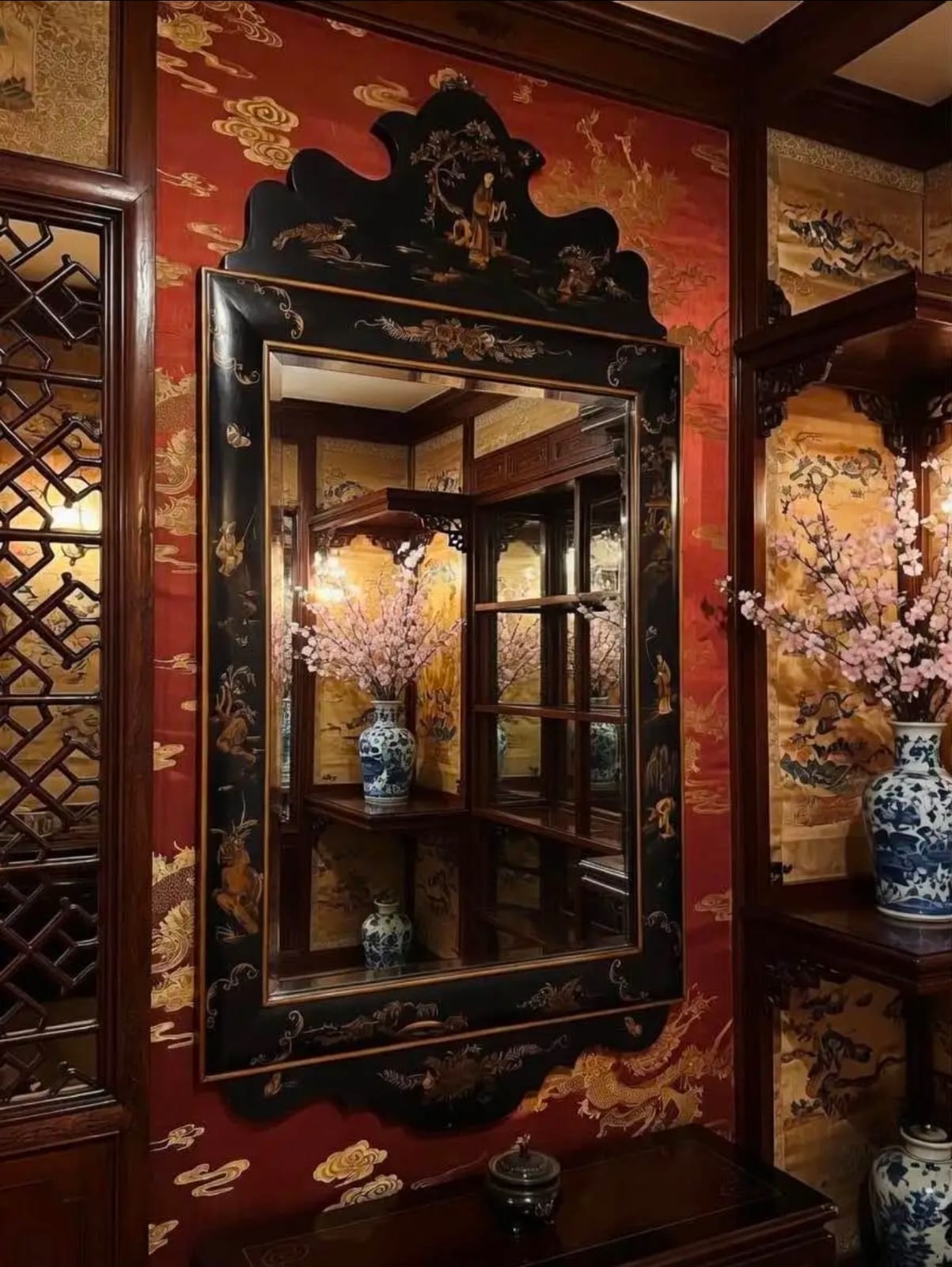 Espejo oriental color negro con tonos color oro🪷