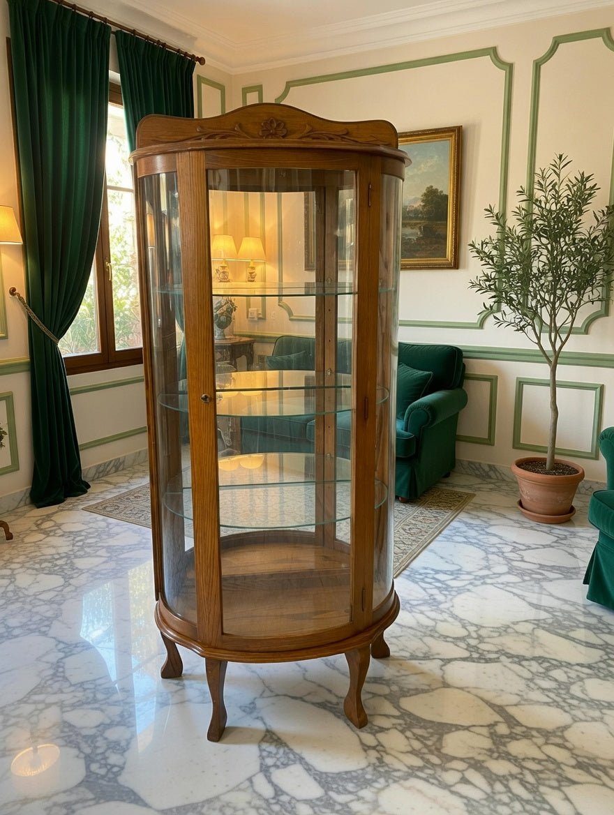 🌿🏛️🌿 Vitrina de Madera con Vidrios Curvados 🌿🏛️🌿