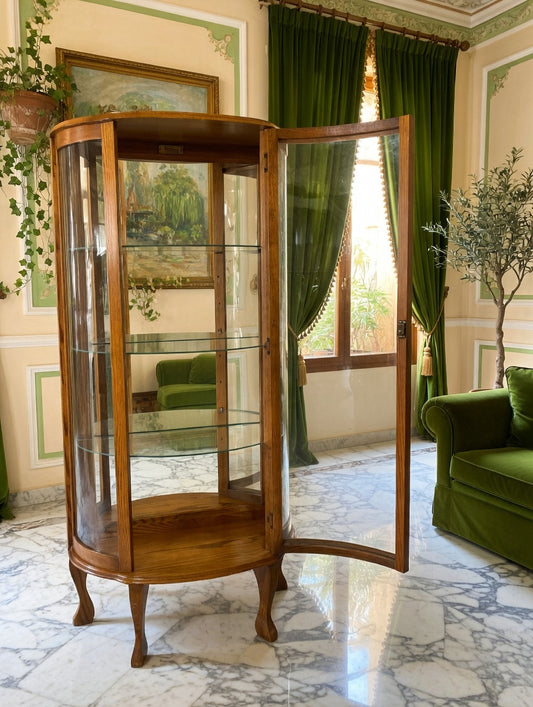 Wooden Display Cabinet with Curved Glass 🌿🏛️🌿
