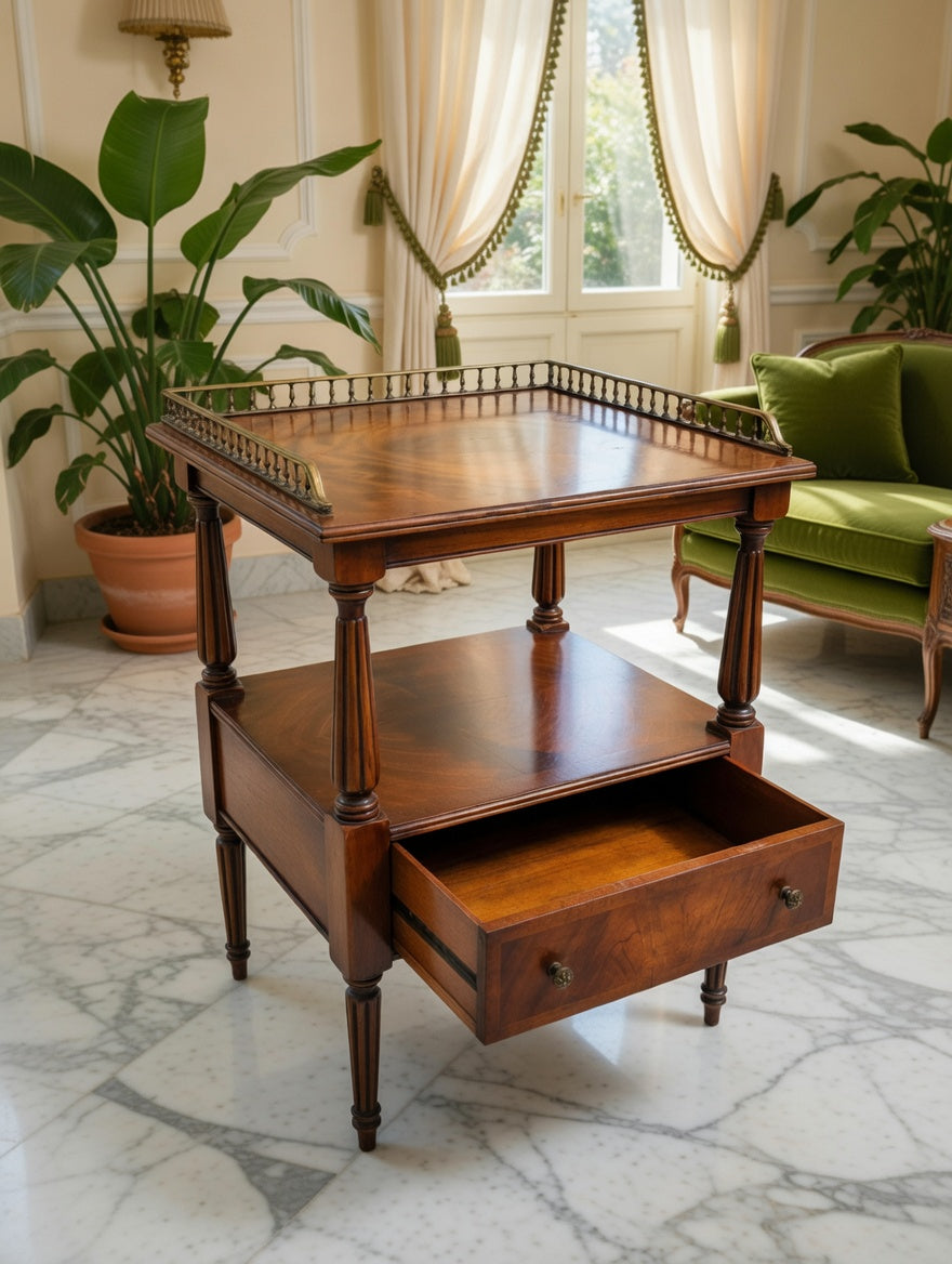 Mid-Century Hollywood Regency Flamed Mahogany Side Table✨