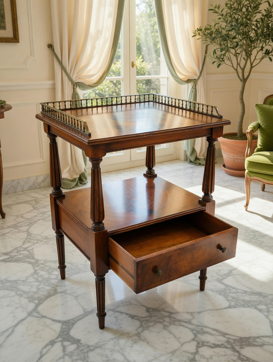 Mid-Century Hollywood Regency Flamed Mahogany Side Table✨