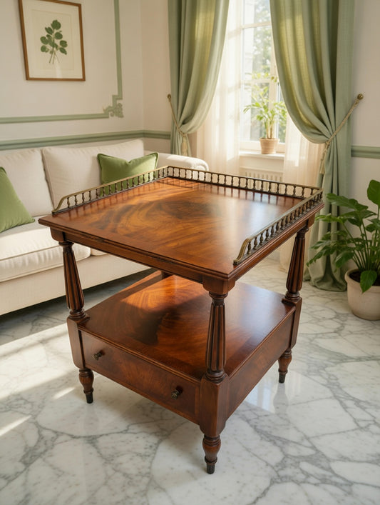 Mesa Auxiliar de Caoba Mid-century Hollywood Regency Madera Flamada✨