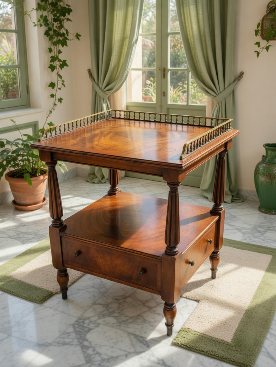 Mid-Century Hollywood Regency Flamed Mahogany Side Table✨