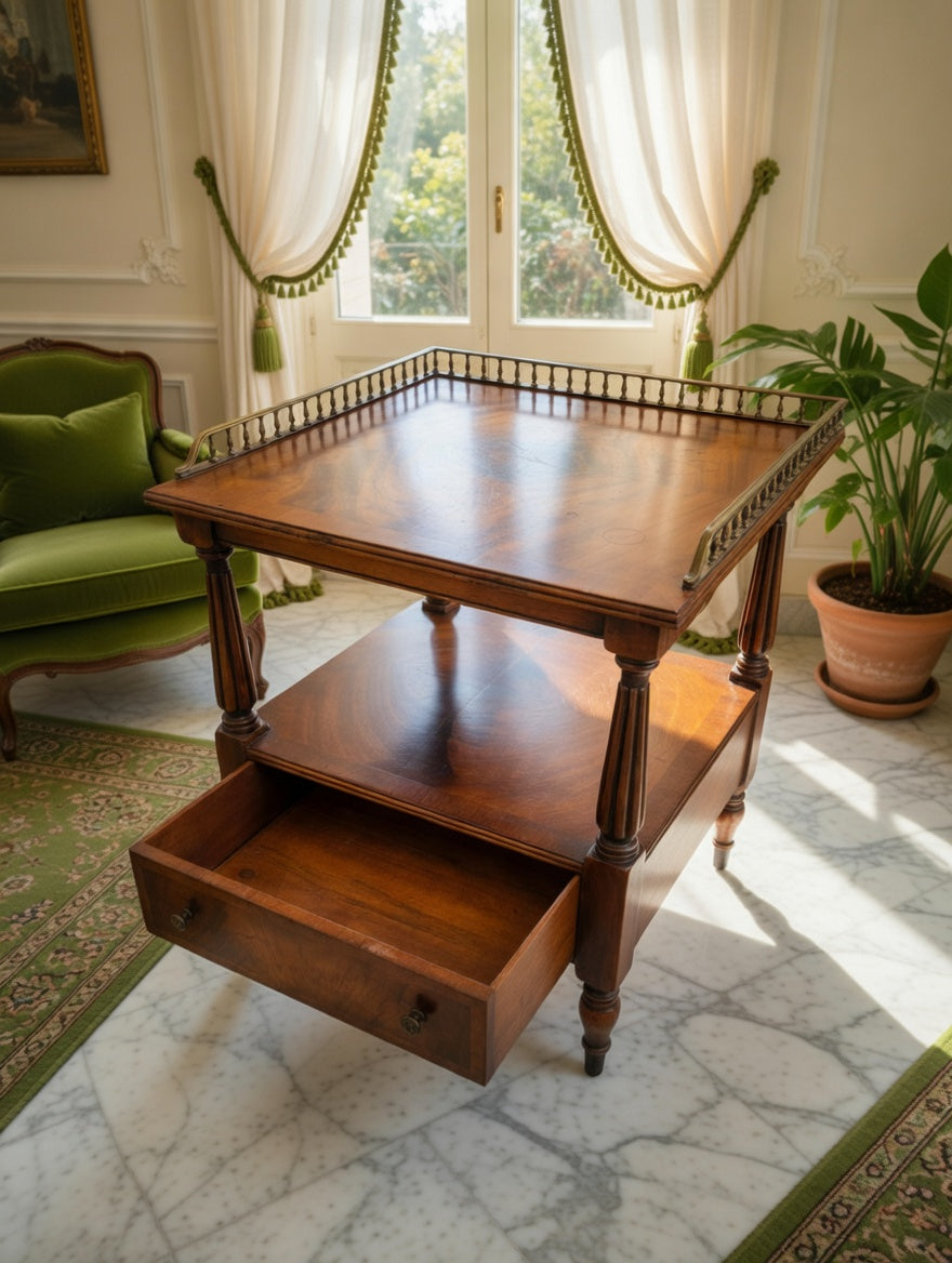 Mid-Century Hollywood Regency Flamed Mahogany Side Table✨