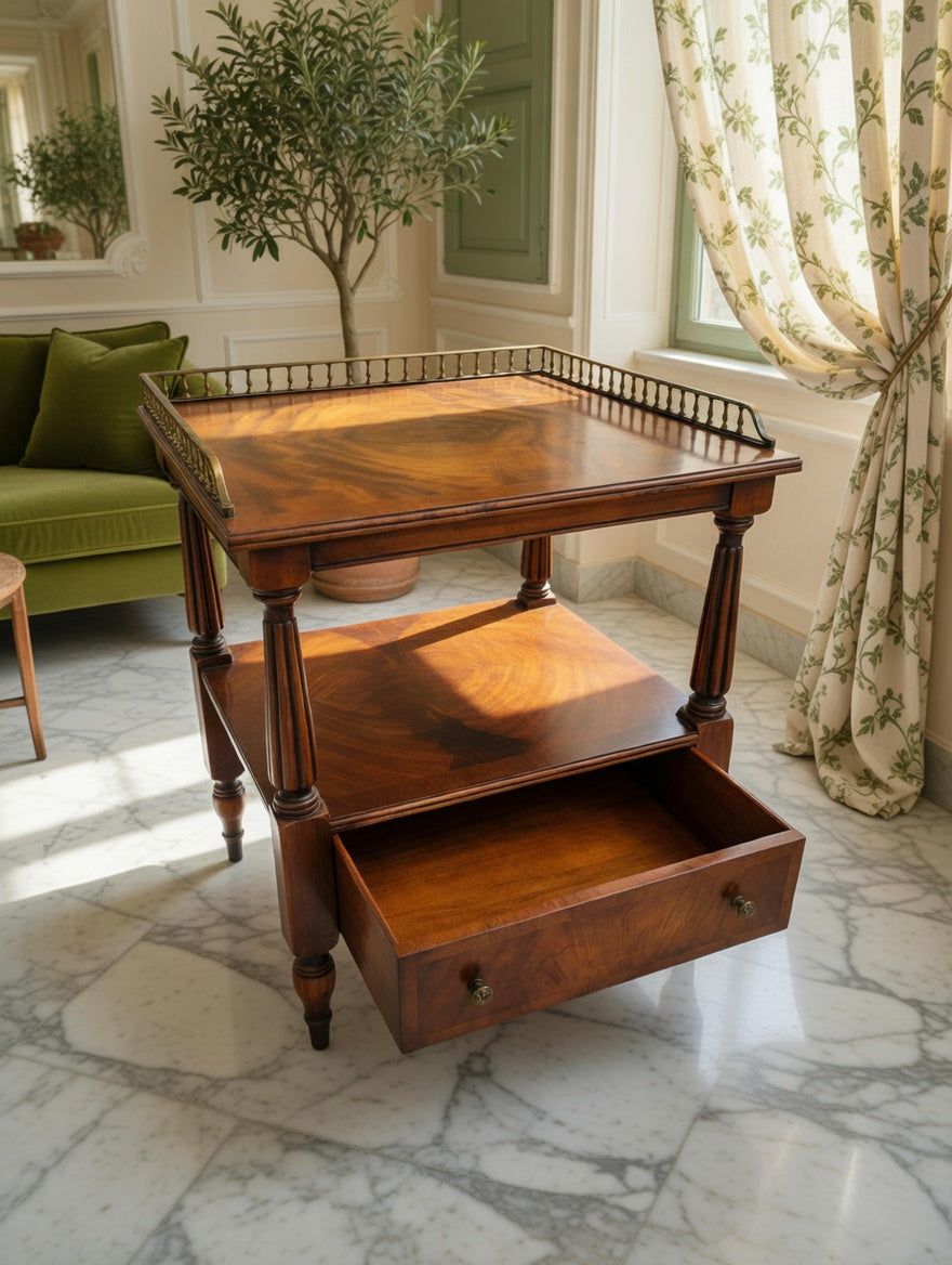 Mid-Century Hollywood Regency Flamed Mahogany Side Table✨