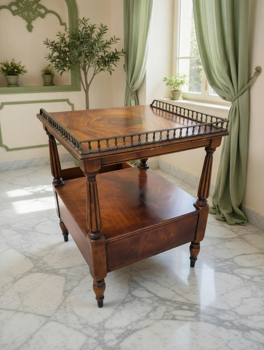Mid-Century Hollywood Regency Flamed Mahogany Side Table✨