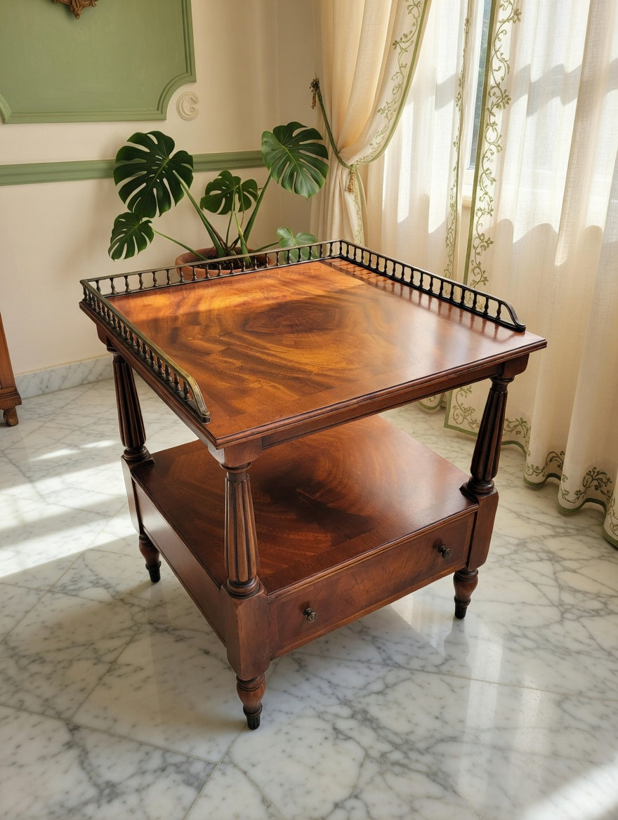 Mid-Century Hollywood Regency Flamed Mahogany Side Table✨