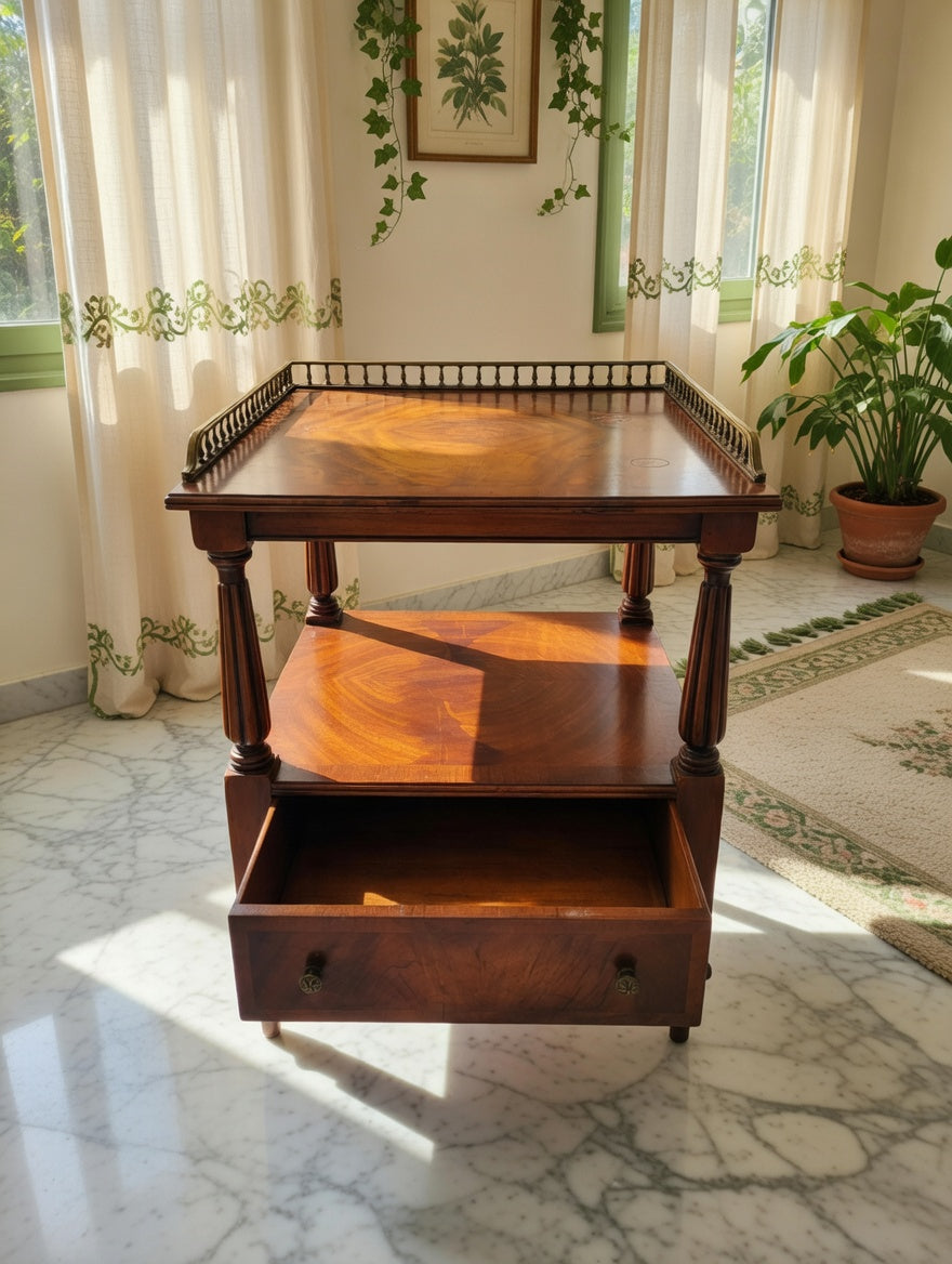 Mid-Century Hollywood Regency Flamed Mahogany Side Table✨