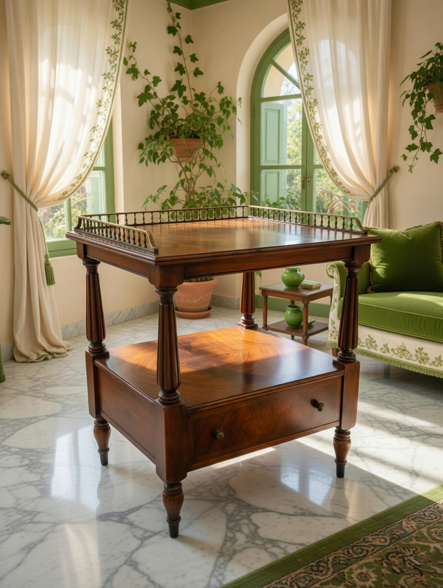 Mid-Century Hollywood Regency Flamed Mahogany Side Table✨