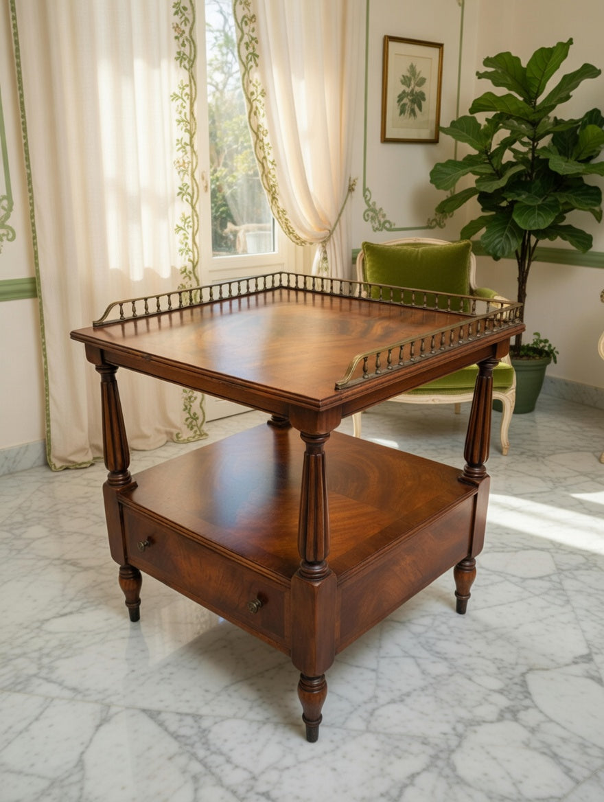 Mid-Century Hollywood Regency Flamed Mahogany Side Table✨