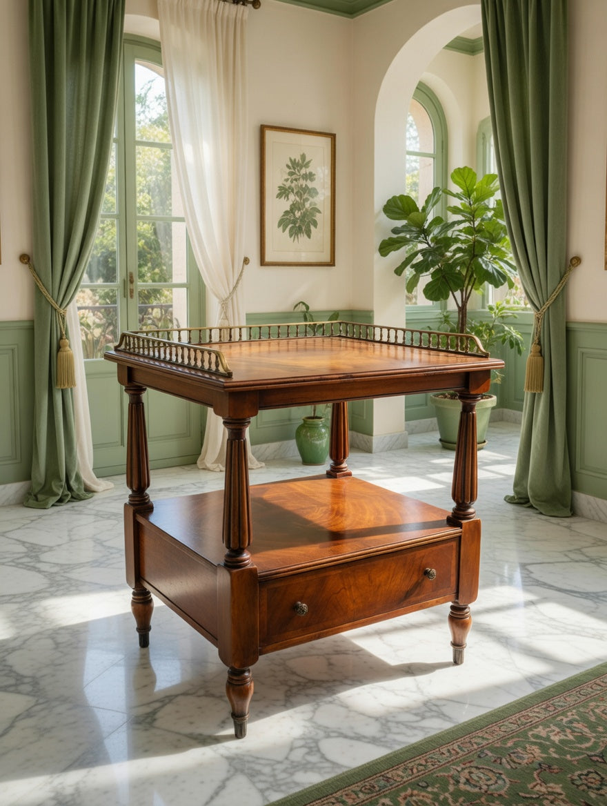 Mid-Century Hollywood Regency Flamed Mahogany Side Table✨