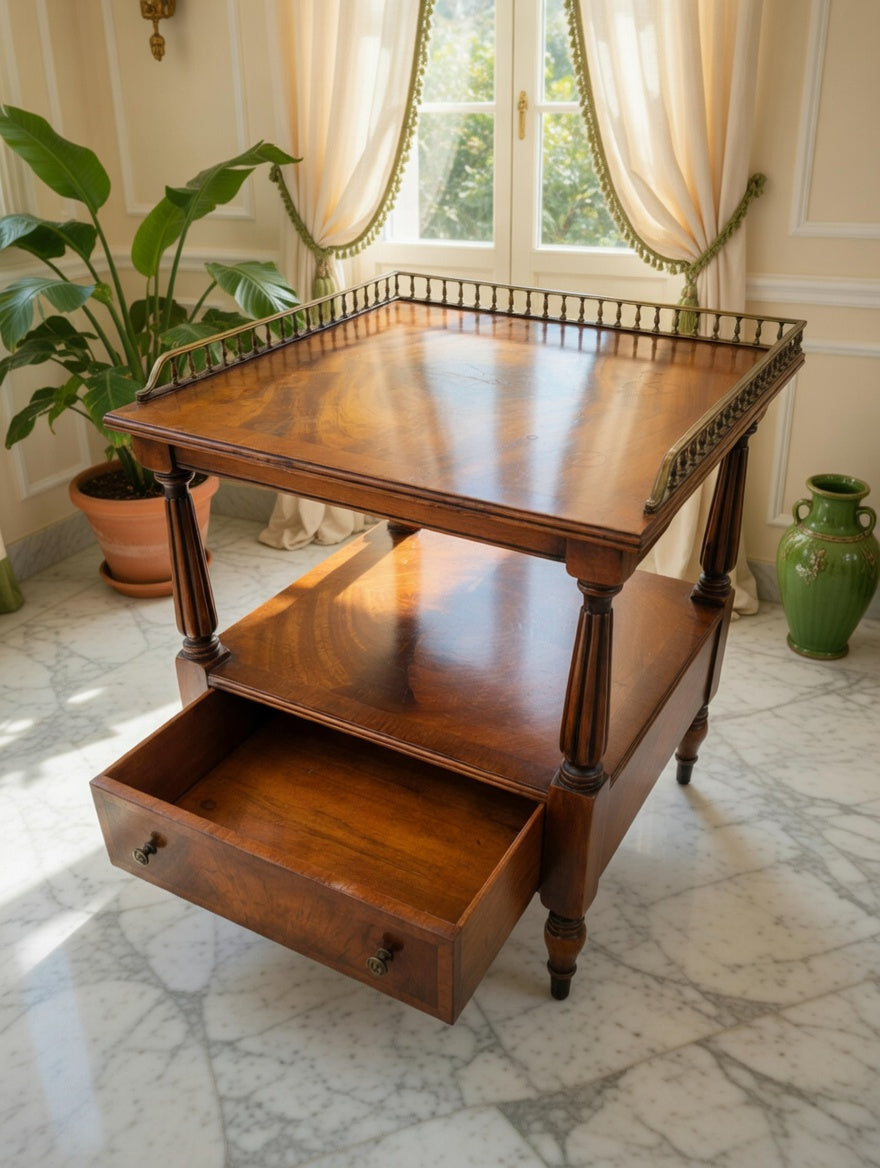 Mid-Century Hollywood Regency Flamed Mahogany Side Table✨