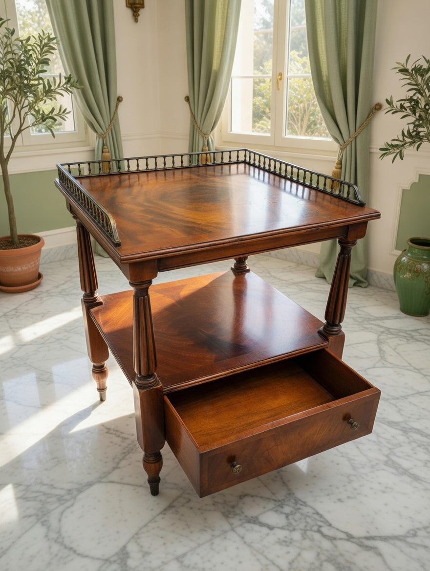Mid-Century Hollywood Regency Flamed Mahogany Side Table✨